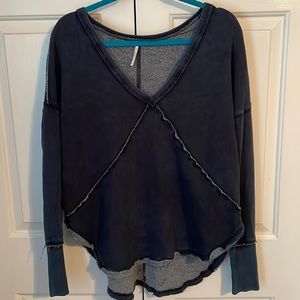 Free People Distressed Navy Blue Sweater